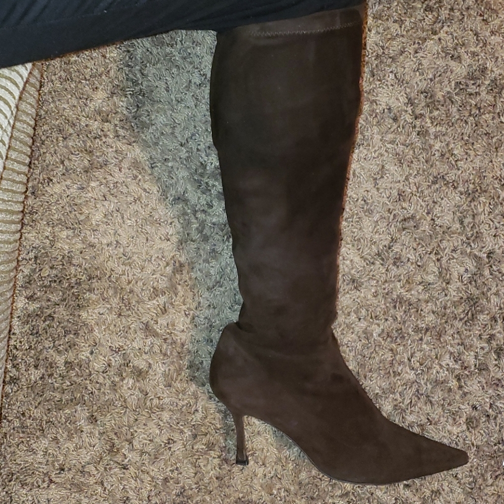 BRIAN ATWOOD COCOA REAL LEATHER MICRO SUEDE KNEE HIGH BOOTS EU41 EUC
